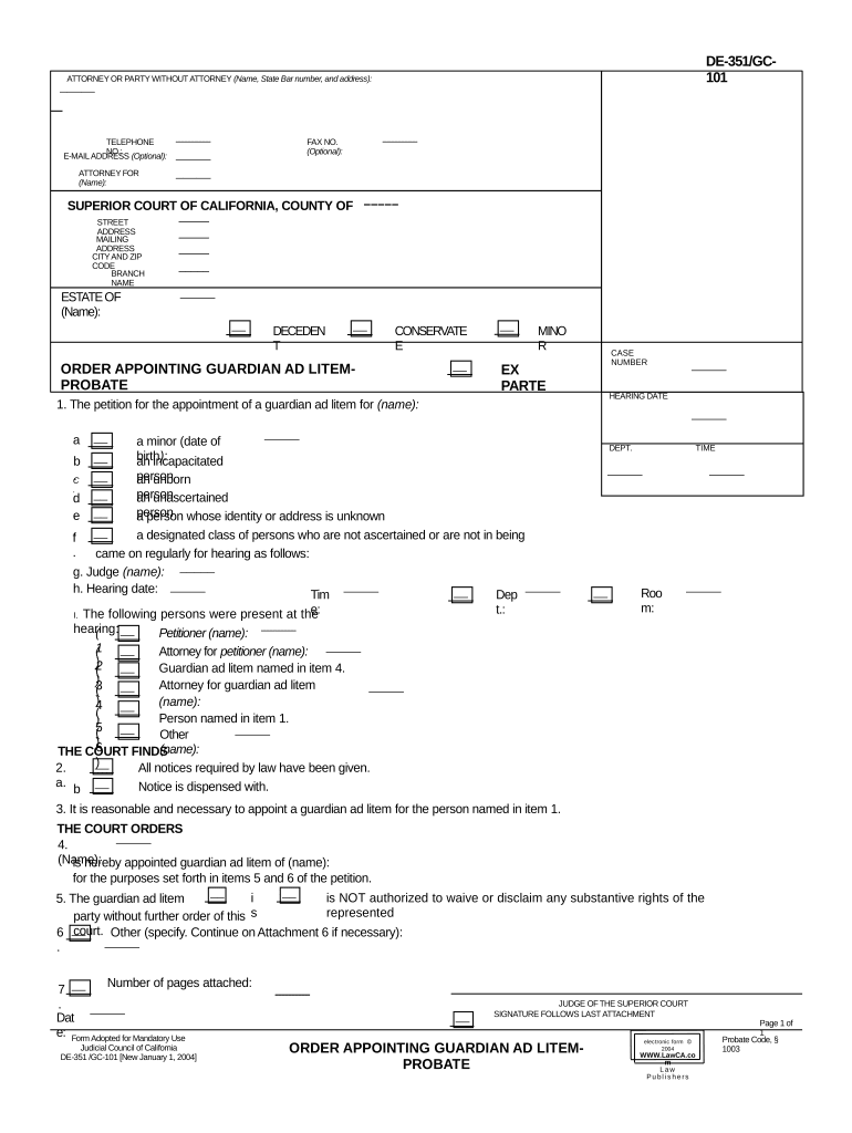 Ca Guardian Litem  Form