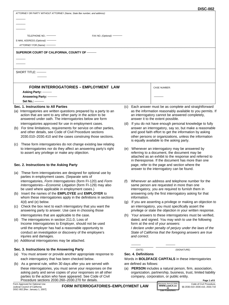 Interrogatories  Form