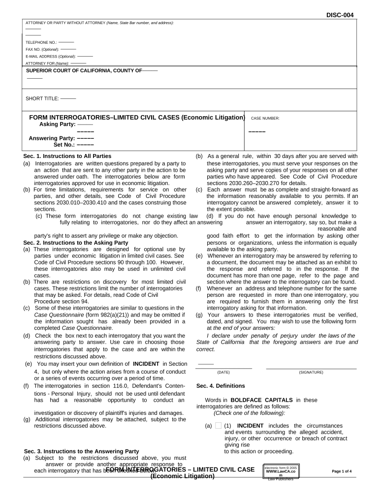 California Form Interrogatories