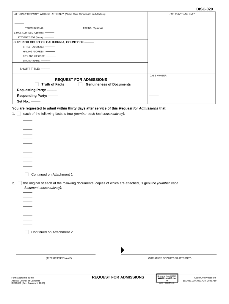 California Request Admissions  Form