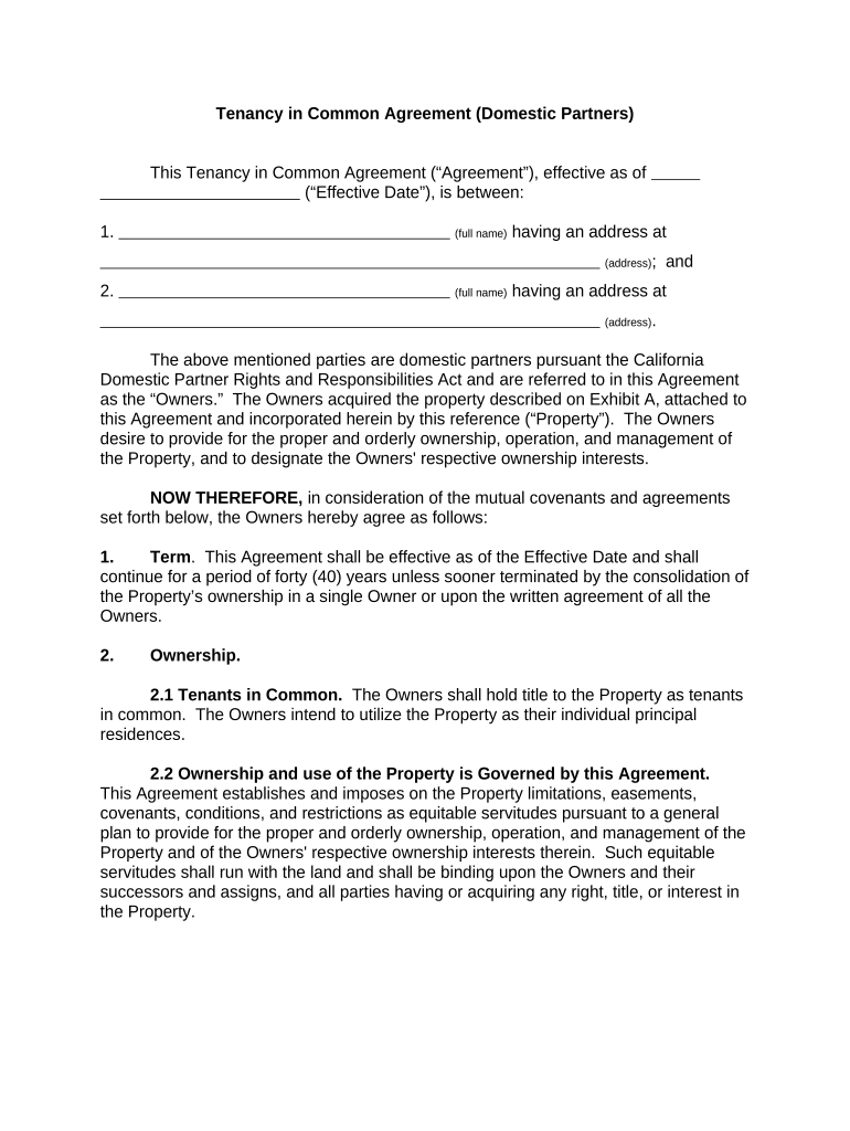 Tenancy Common Agreement  Form