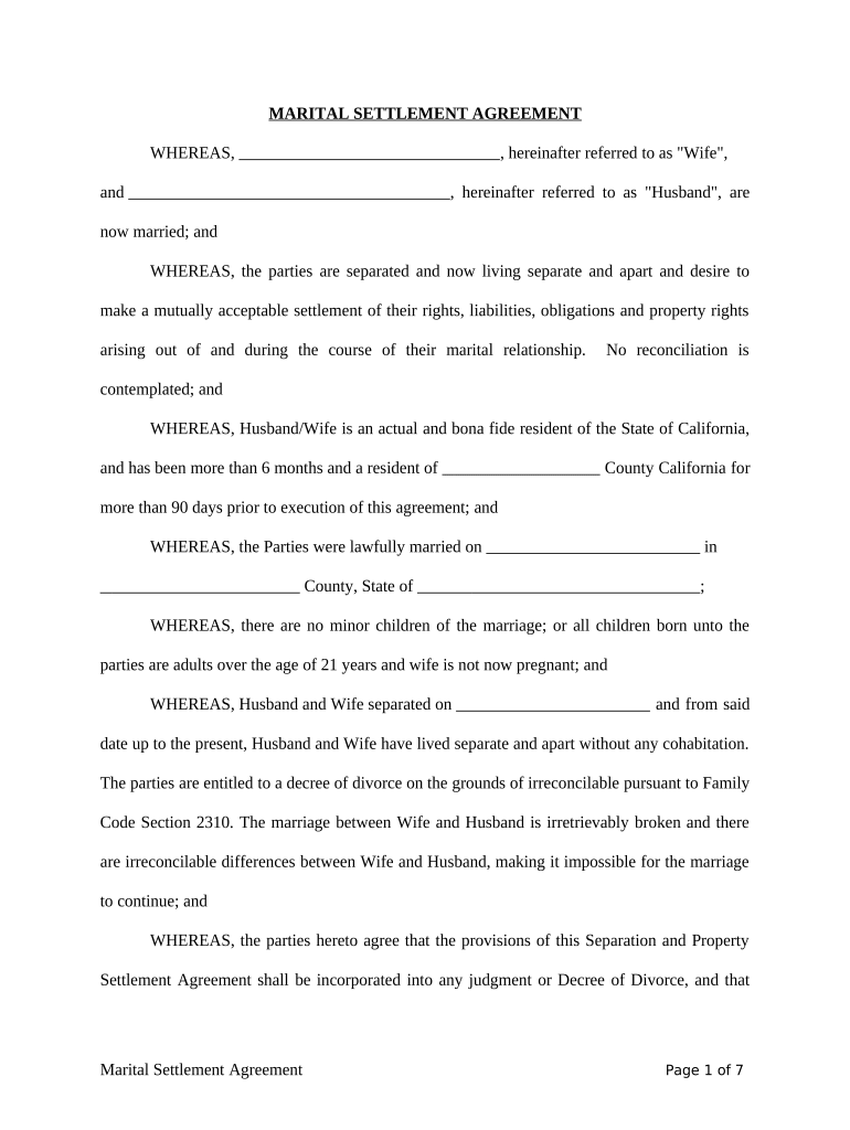 Marital Legal Separation and Property Settlement Agreement No Children Parties May Have Joint Property or Debts Effective Immedi  Form