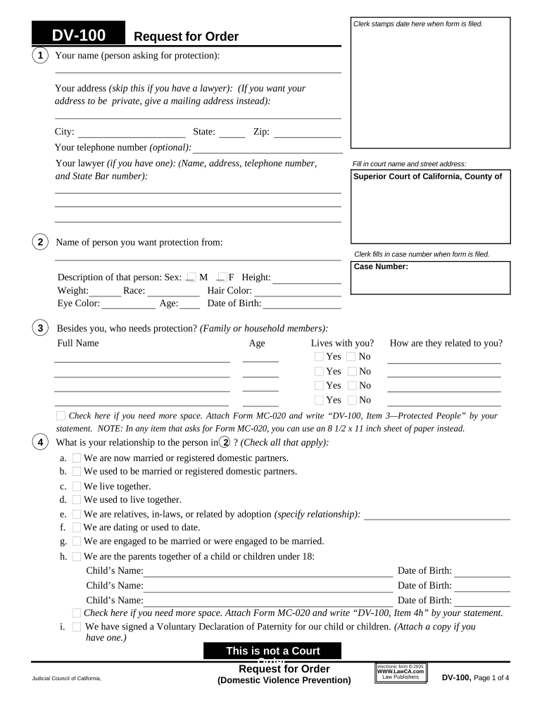 California Violence Order  Form