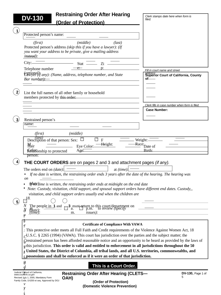 Restraining Order Hearing  Form