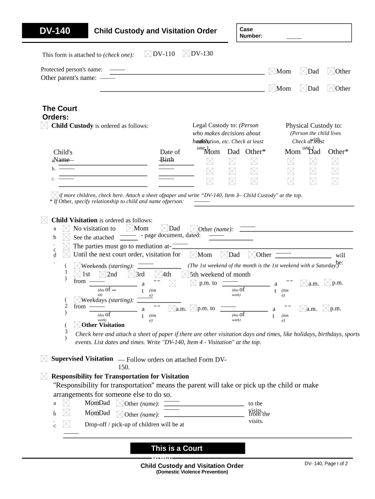 Child Custody Visitation  Form