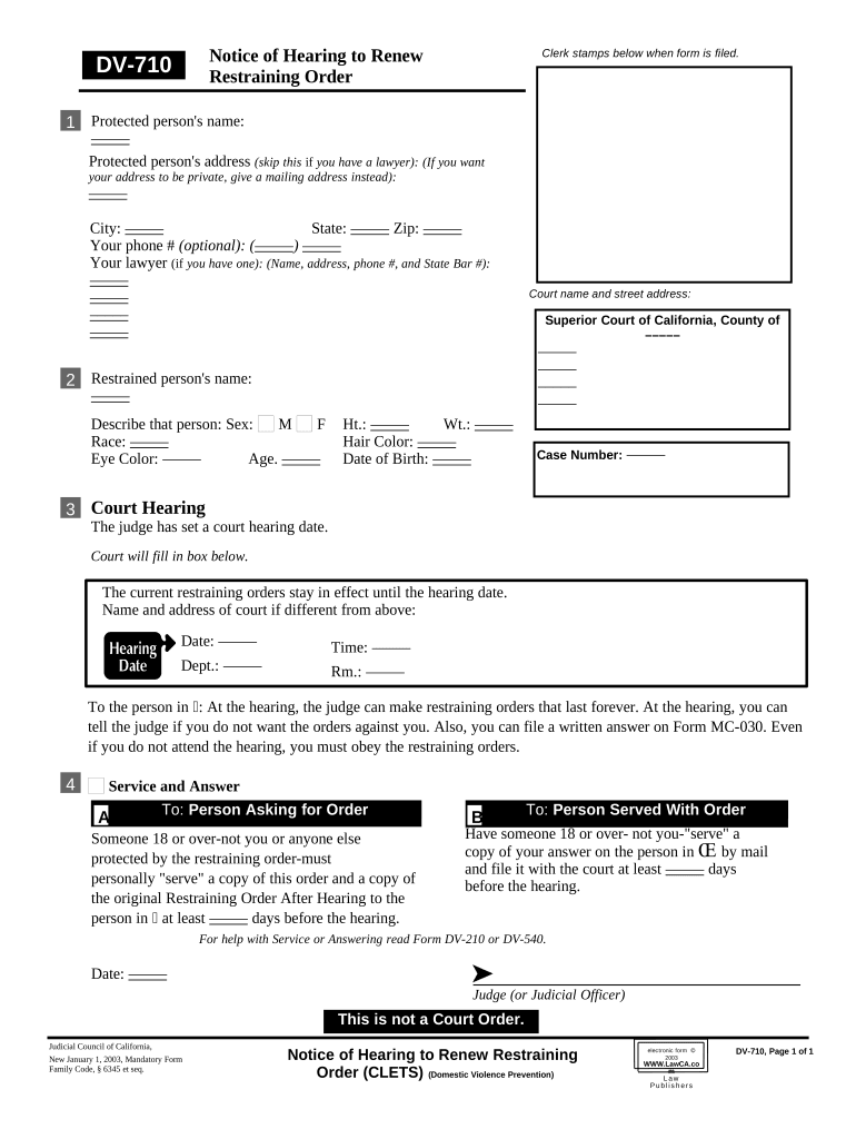 Hearing Restraining Order  Form