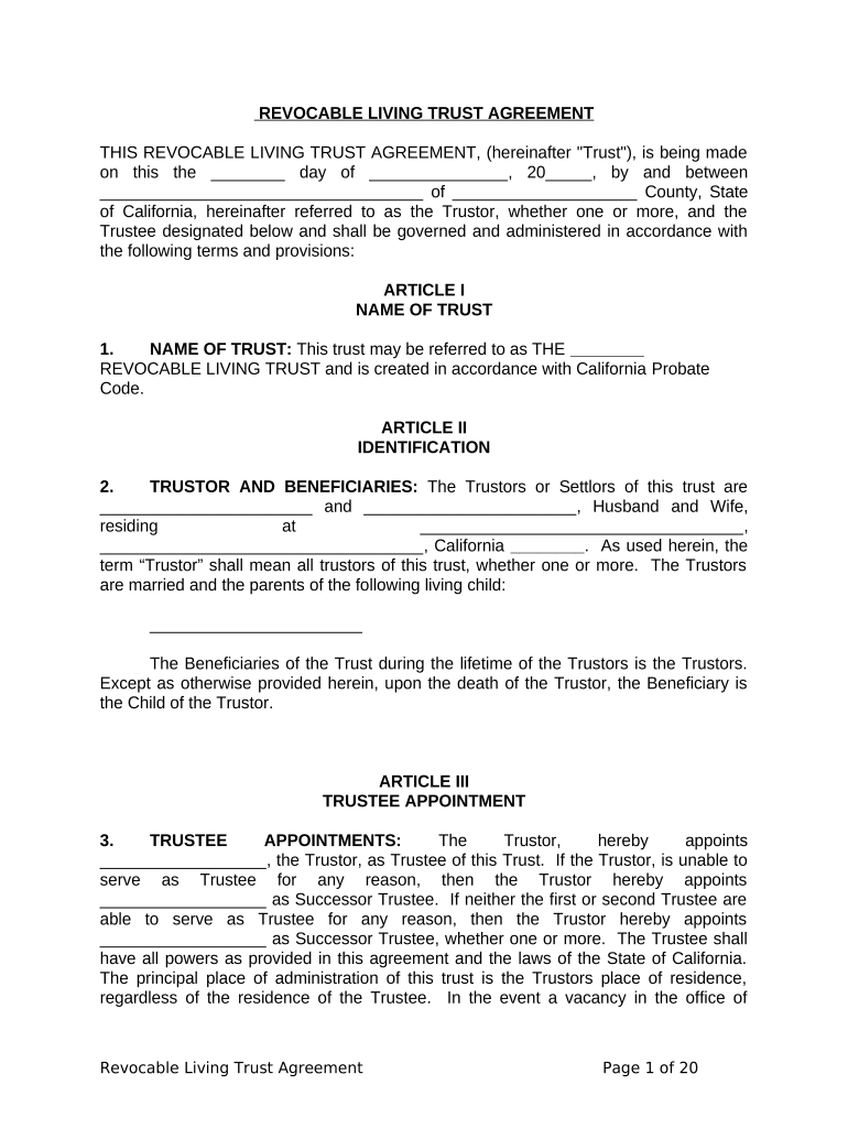 California Living Trust Sample  Form