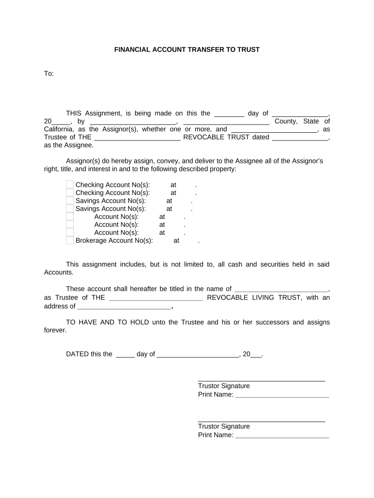 Transfer Living Trust  Form