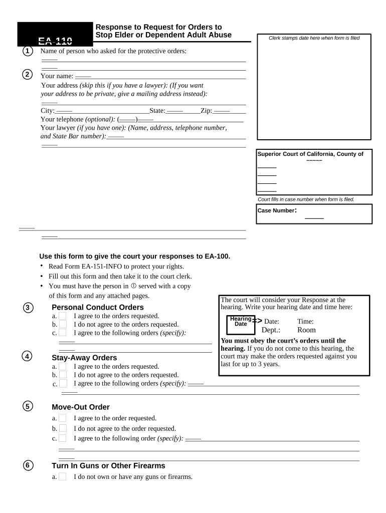 Restraining Order Protection  Form