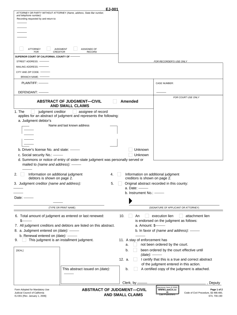 Abstract Judgment  Form