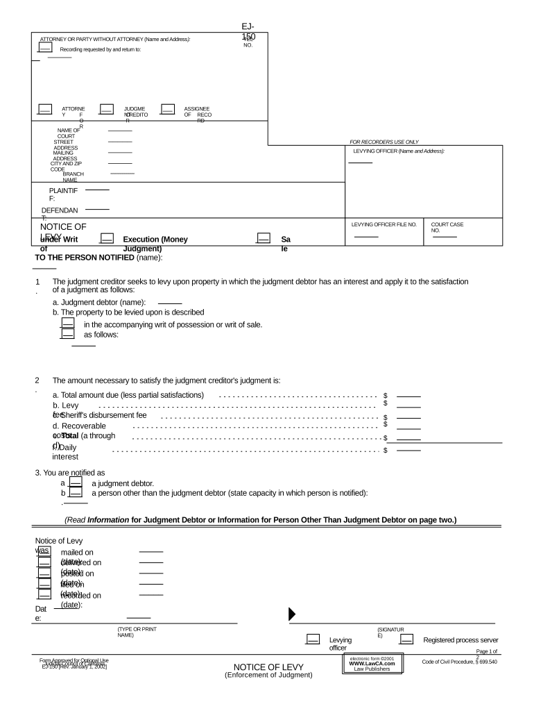 California Notice Levy  Form