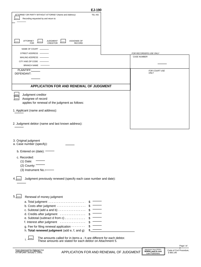 Application for Judgment Form