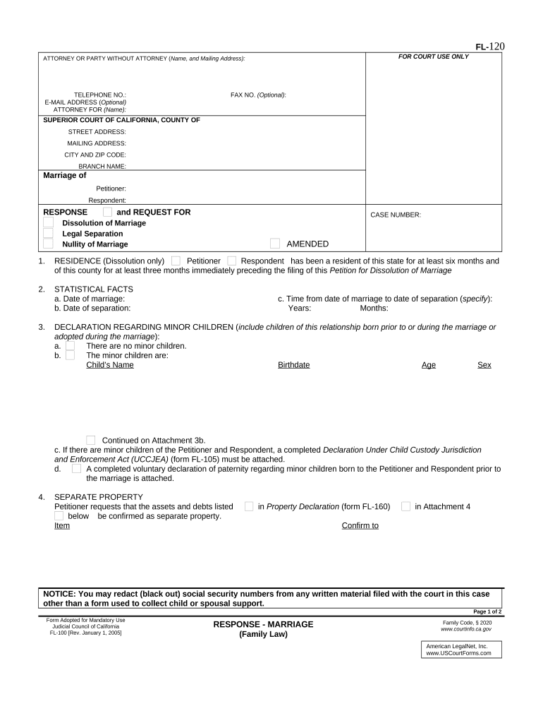 California Family Law  Form