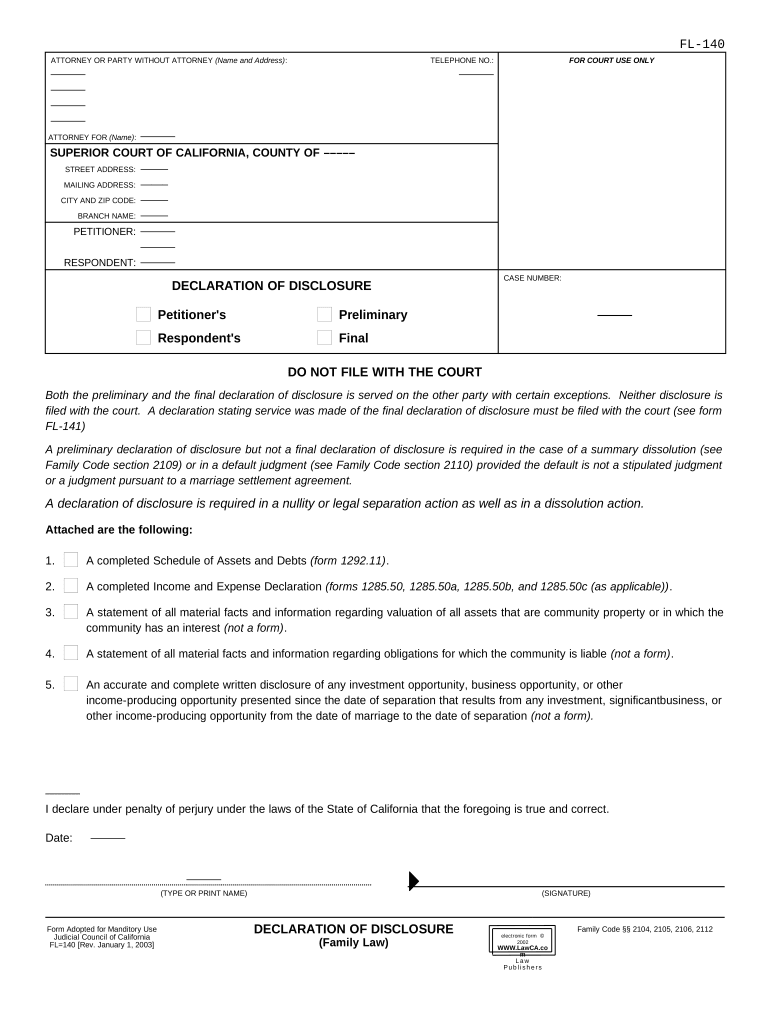 California Declaration Law  Form