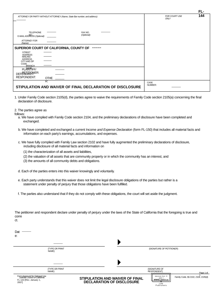 California Stipulation  Form