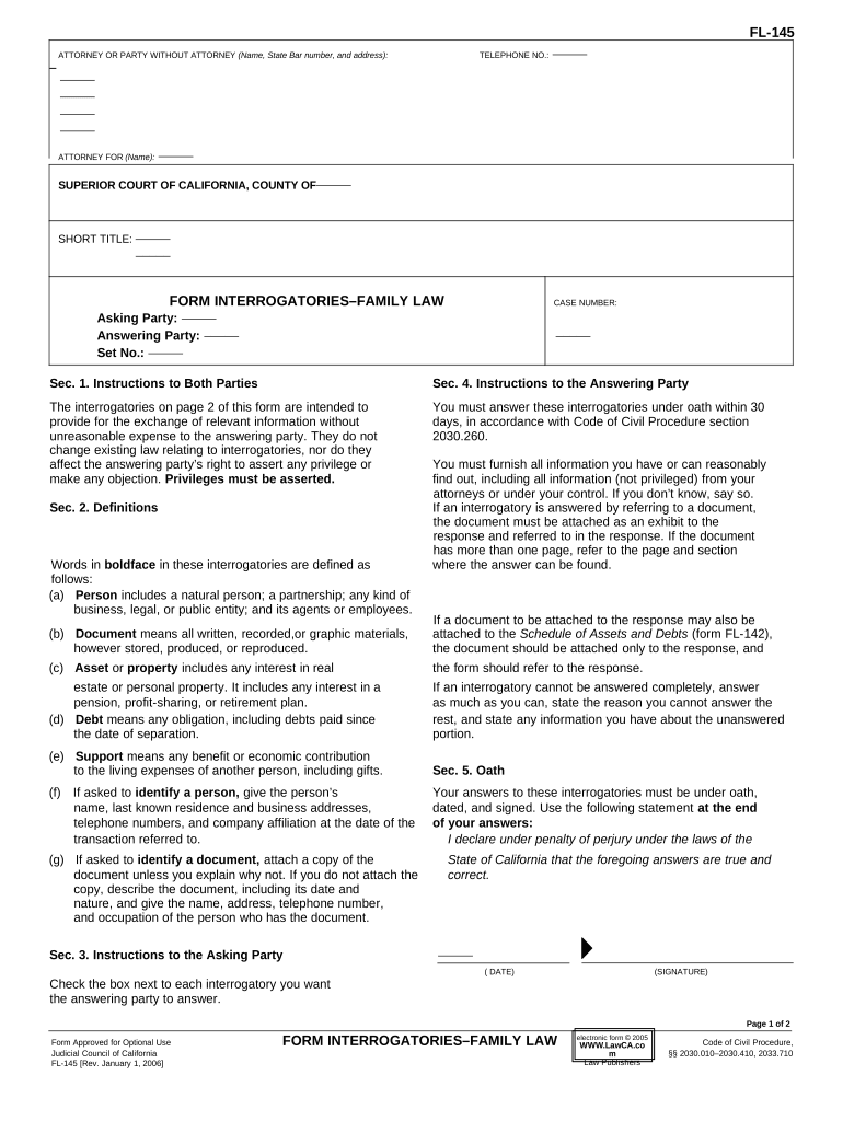 Form Interrogatories California