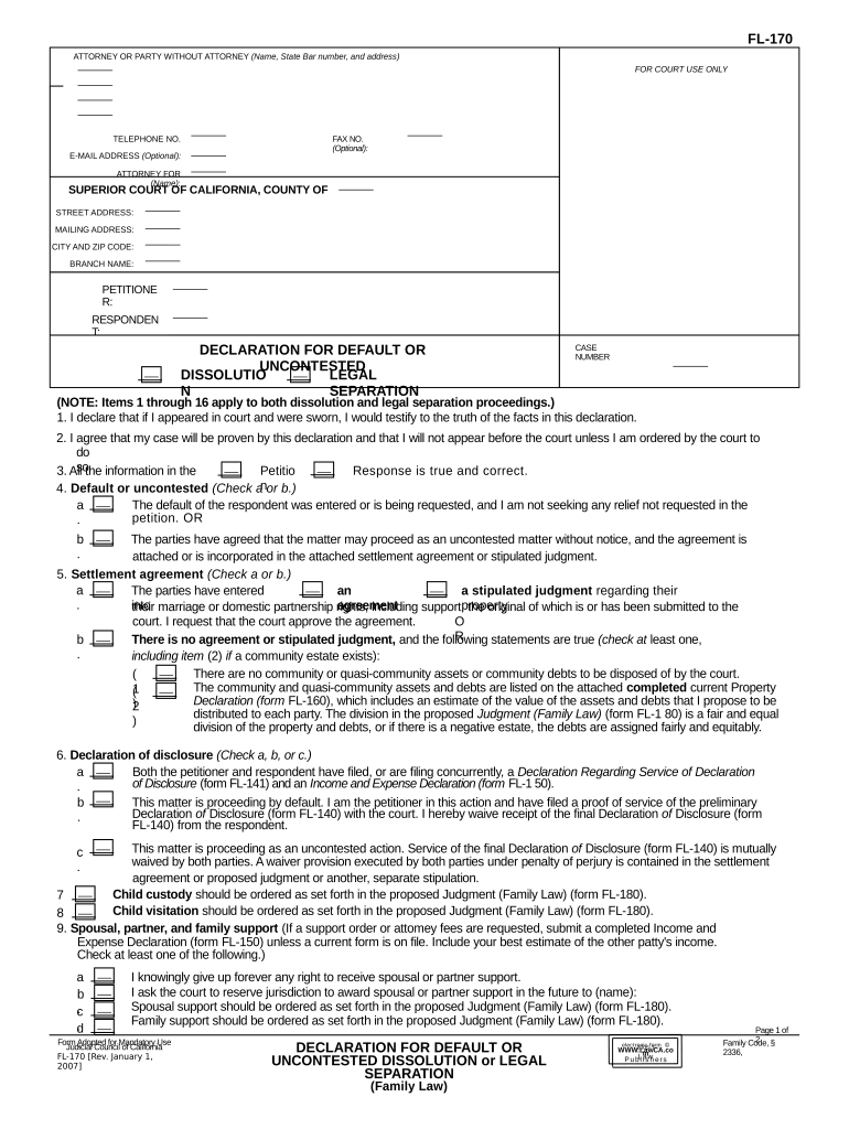 Declaration Uncontested Dissolution  Form