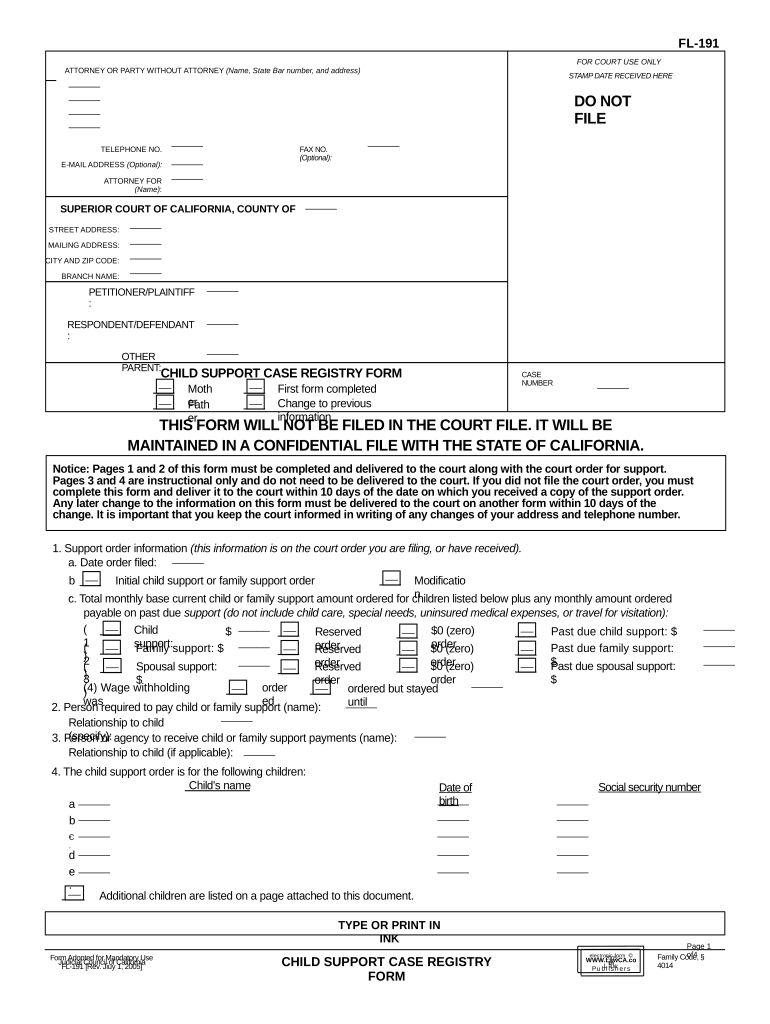 Child Registry California  Form