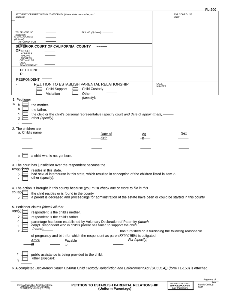 Petition Establish Parental Relationship  Form