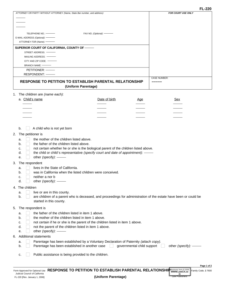 Establish Parental Relationship  Form