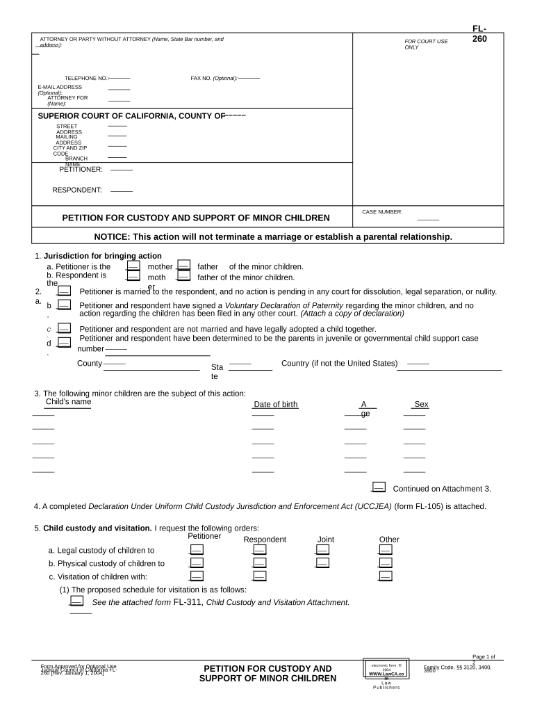 Petition Custody Support Form