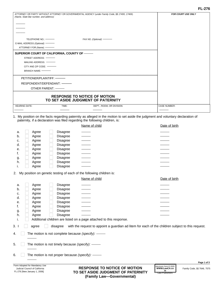 Response Notice Motion  Form