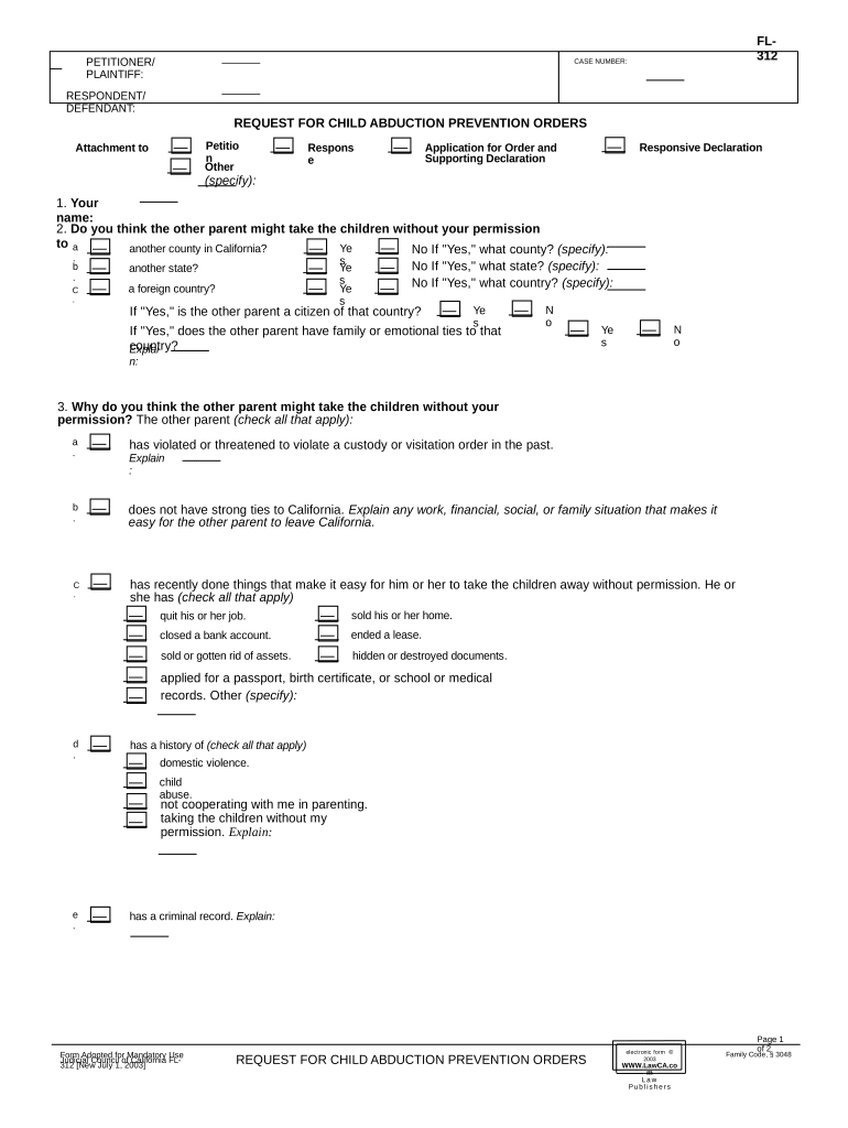 California Child Orders  Form