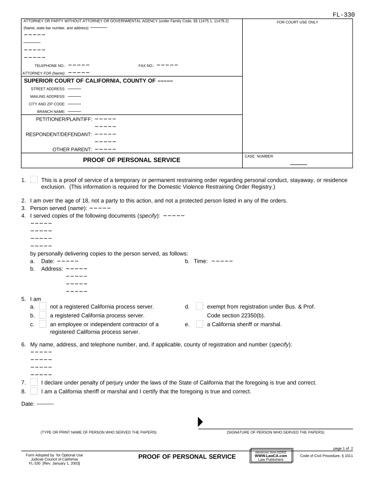 Ca Proof Service  Form