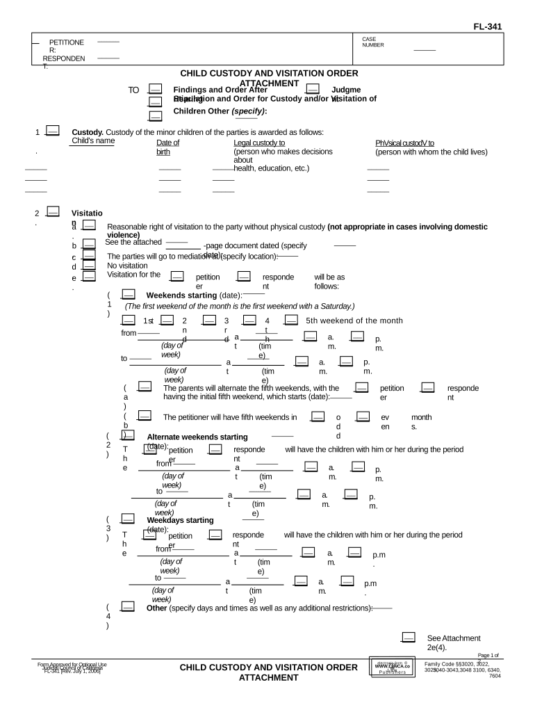 Child Custody Visitation  Form