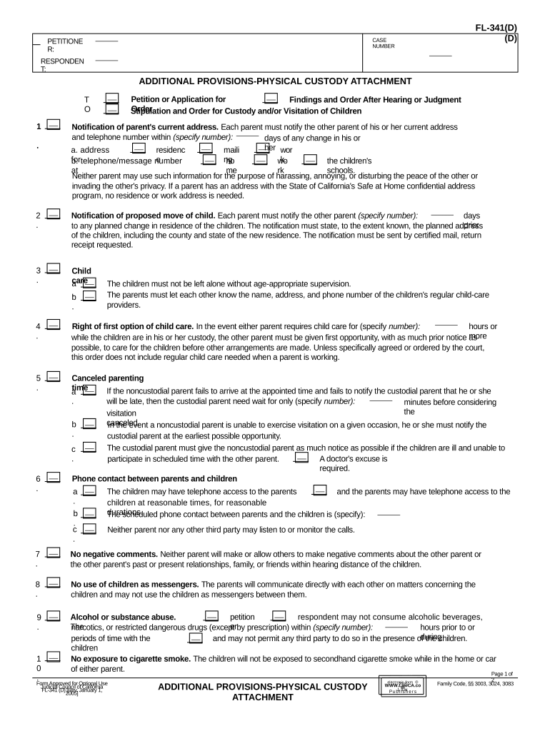 California Provisions  Form