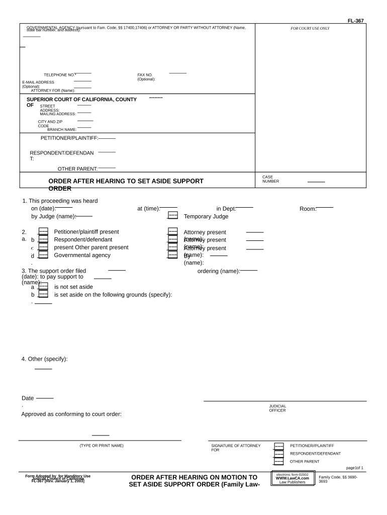 Set Aside Support  Form