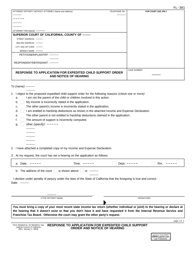 California Support Order  Form