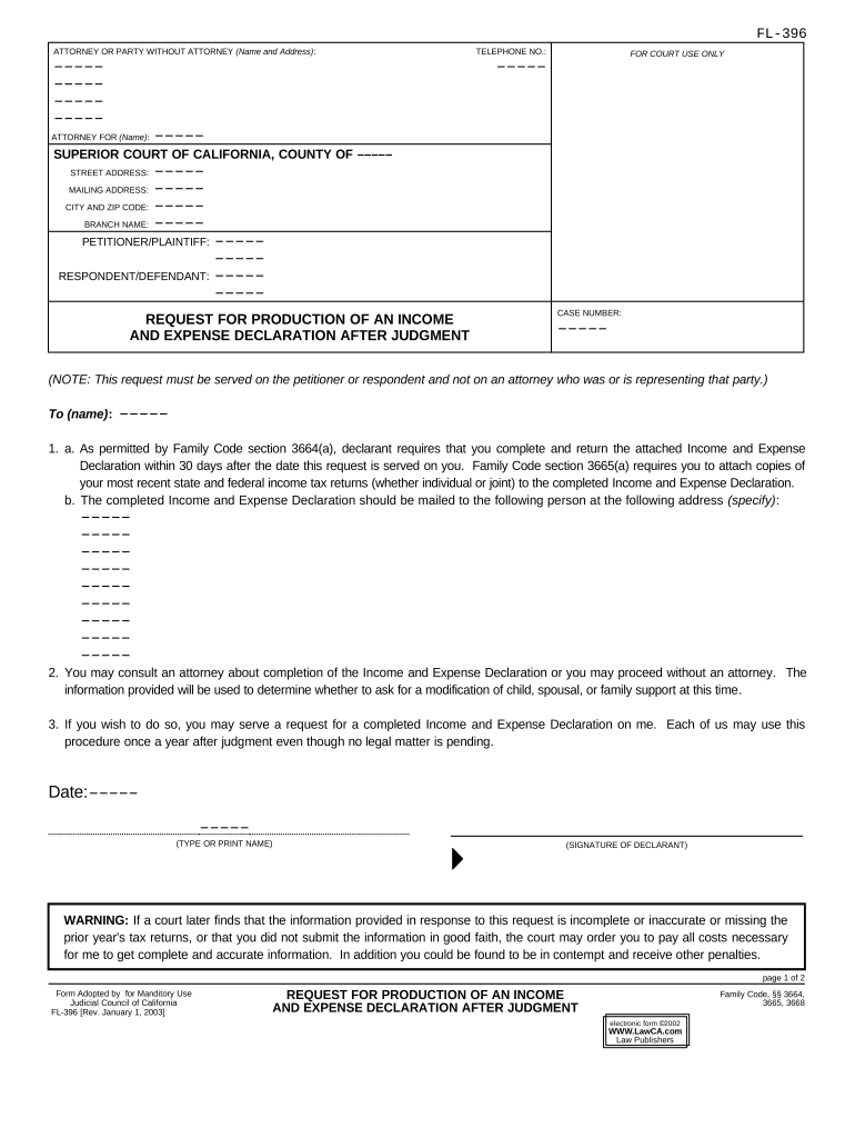 Request Production of  Form