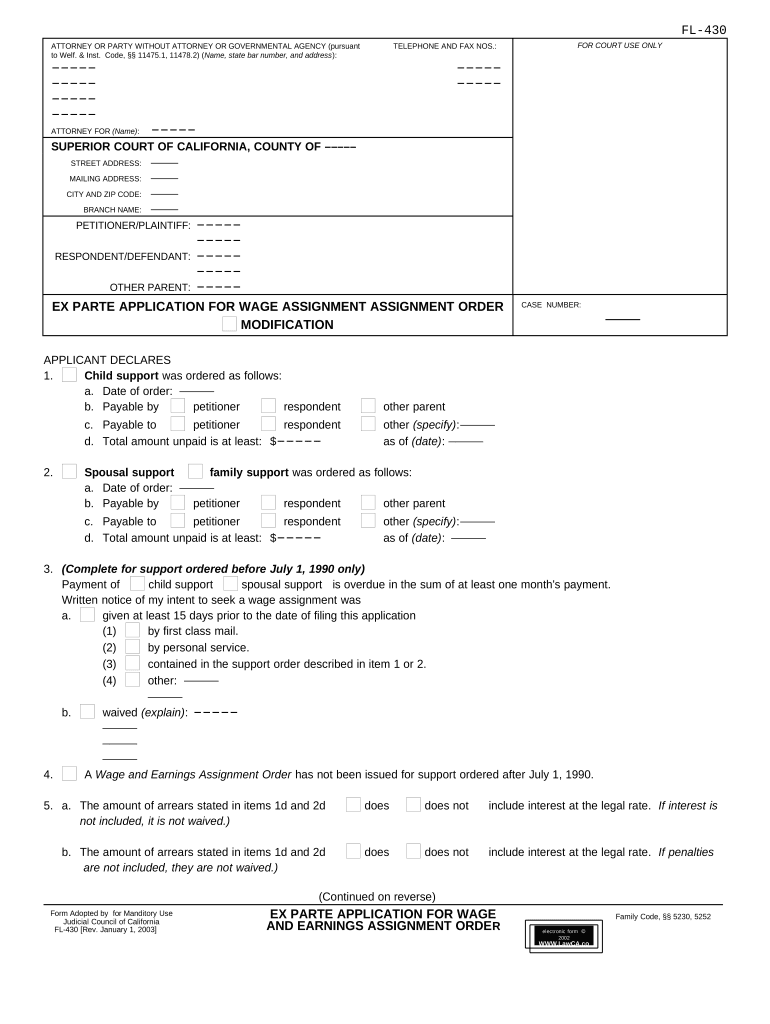 Ex Parte Application  Form