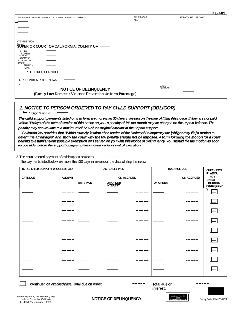 Notice Delinquency  Form