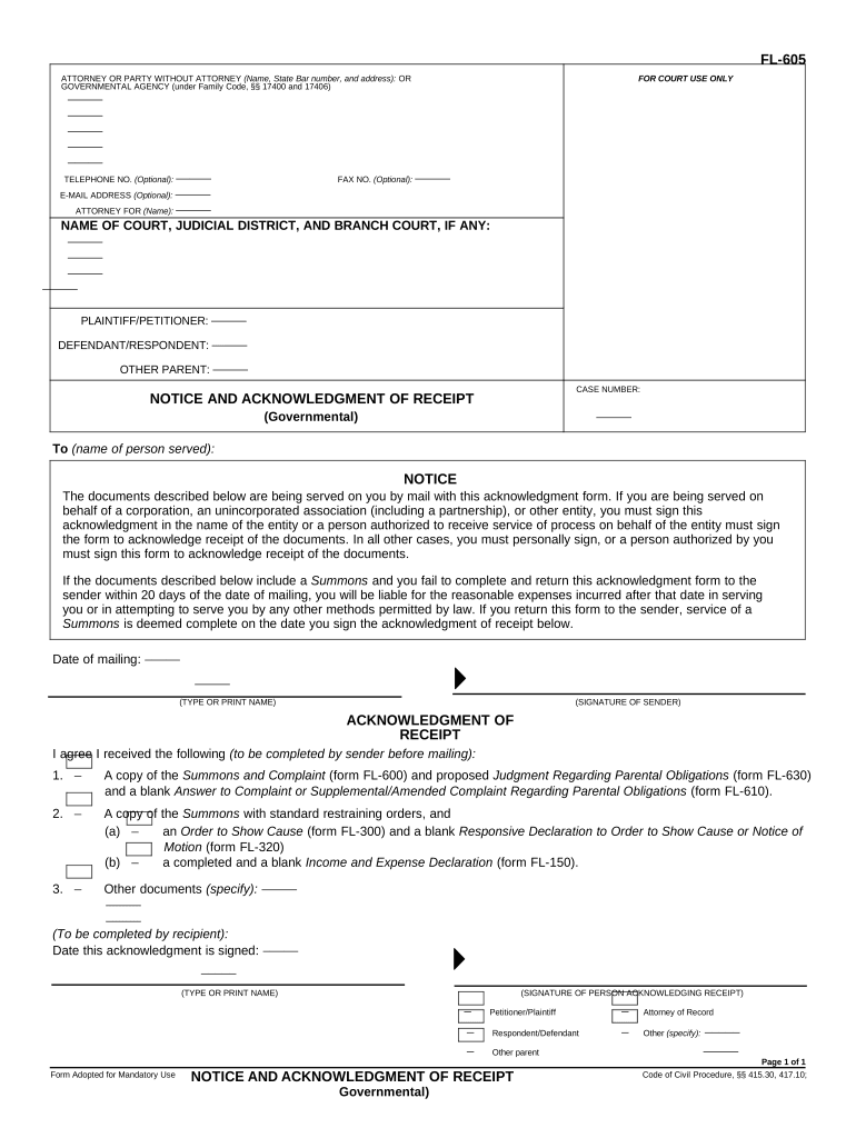 California Notice Acknowledgment  Form