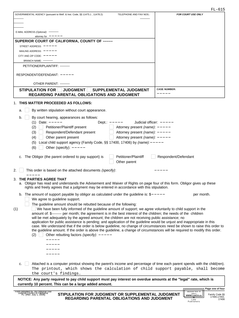 Stipulation Judgment  Form