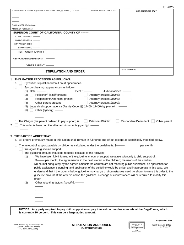 California Stipulation Order  Form