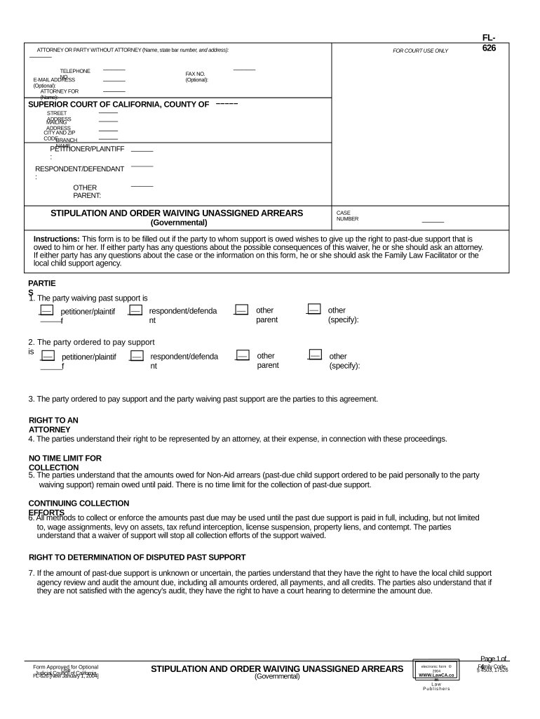 California Arrears  Form