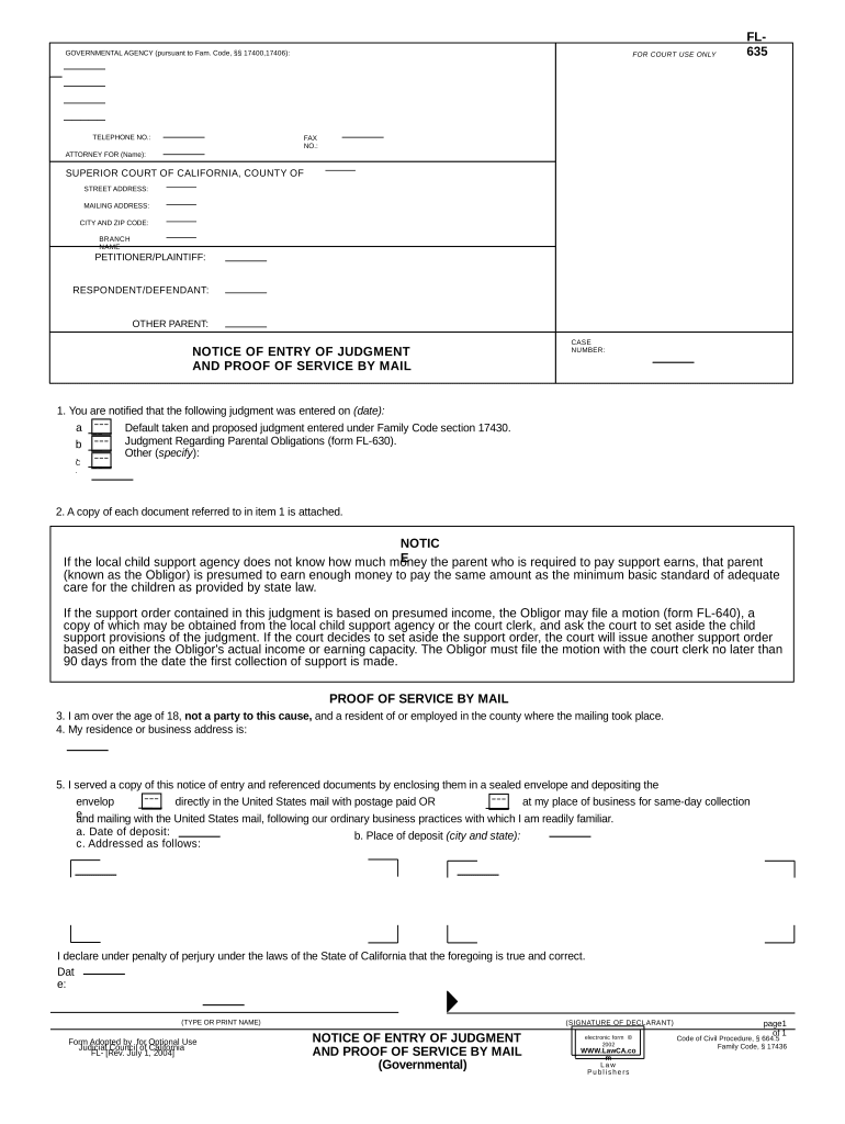 Notice Entry Judgment  Form