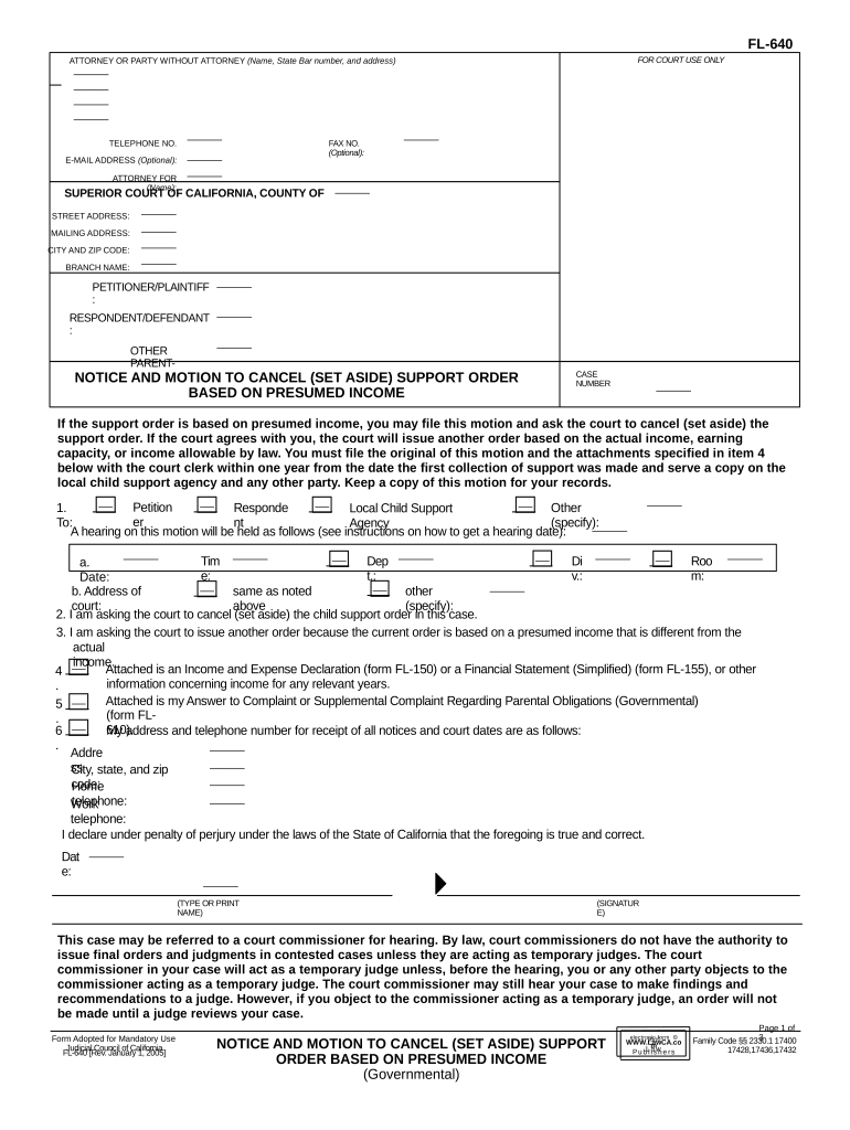 Support Order Income  Form