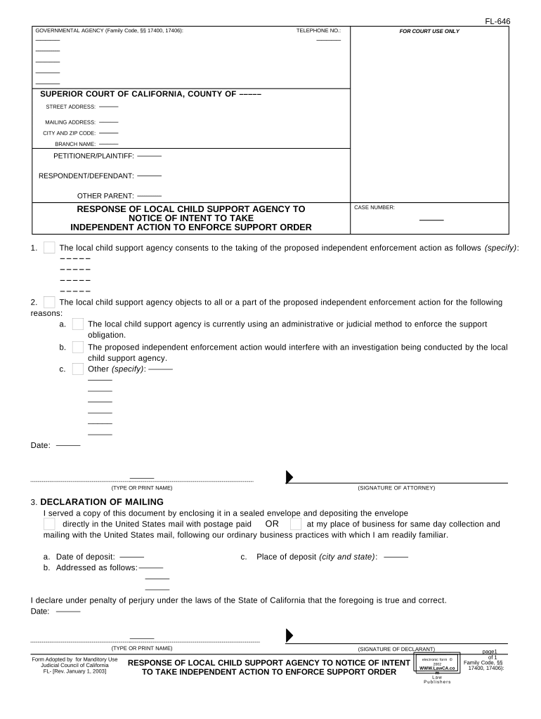 California Child Support  Form