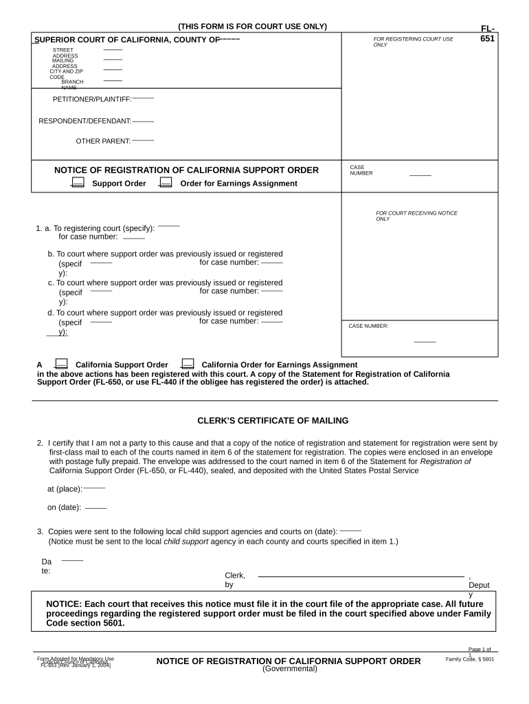 California Notice Support  Form