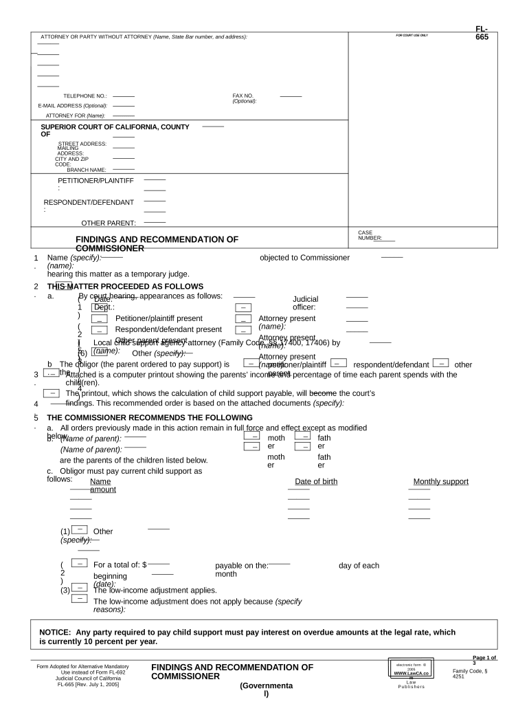 Findings and Recommendation of Commissioner Governmental California  Form