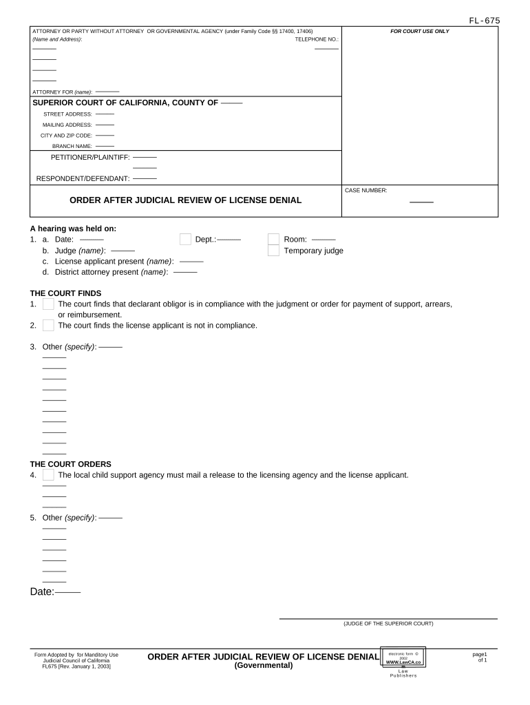 California License Denial  Form