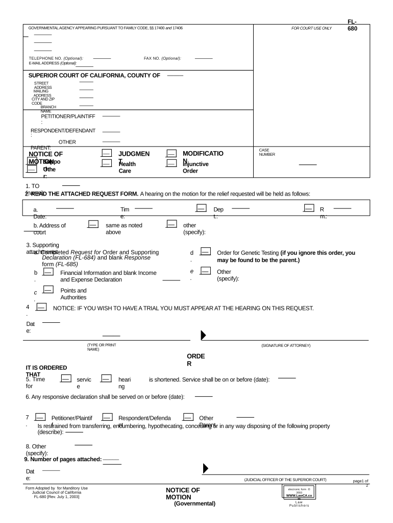 California Notice Motion  Form