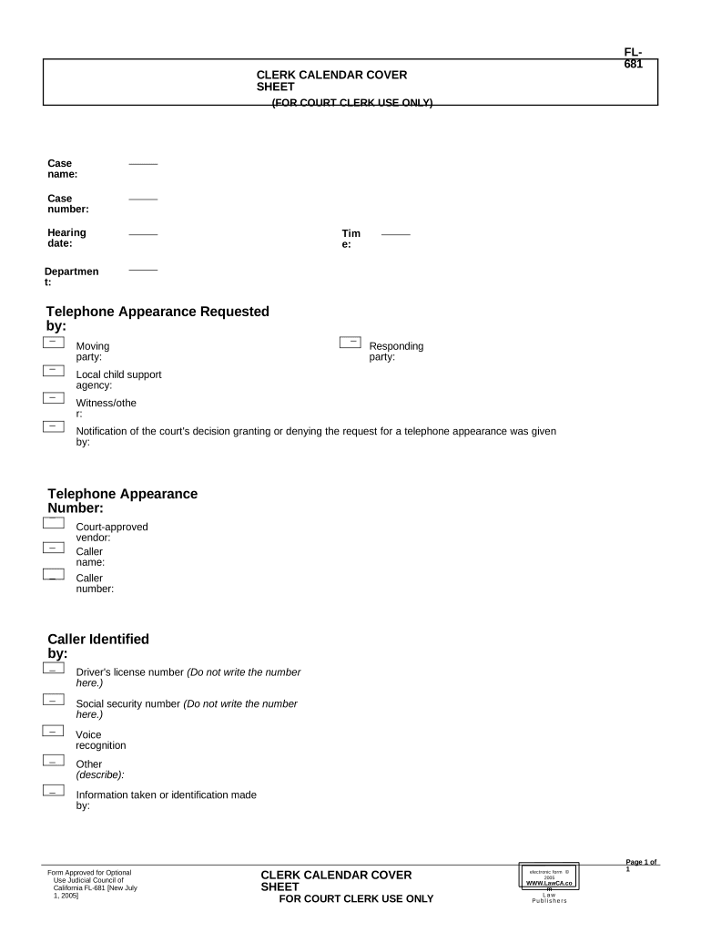 California Cover Sheet  Form