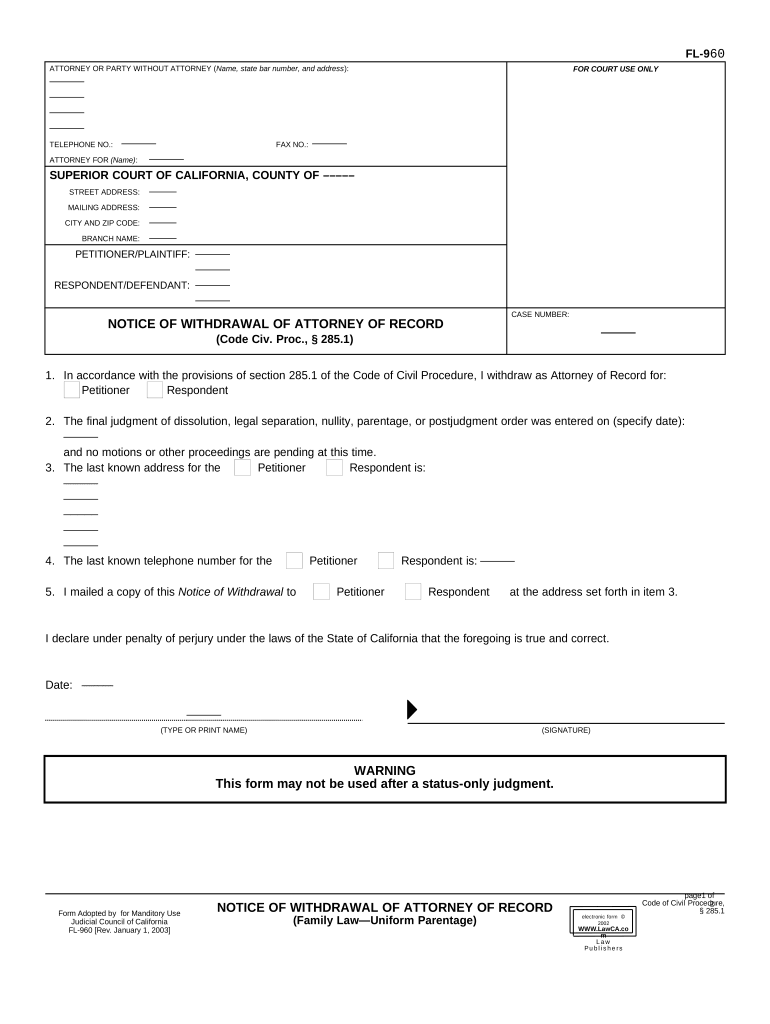 Notice Withdrawal  Form
