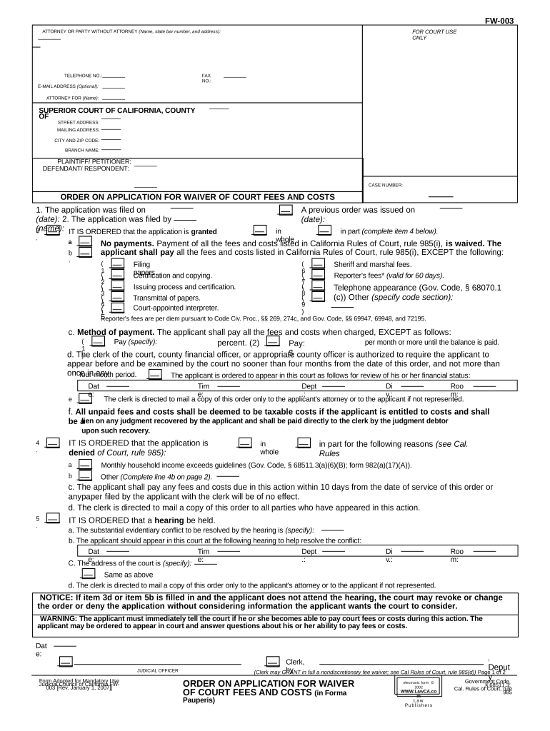 Waiver Court Fees  Form