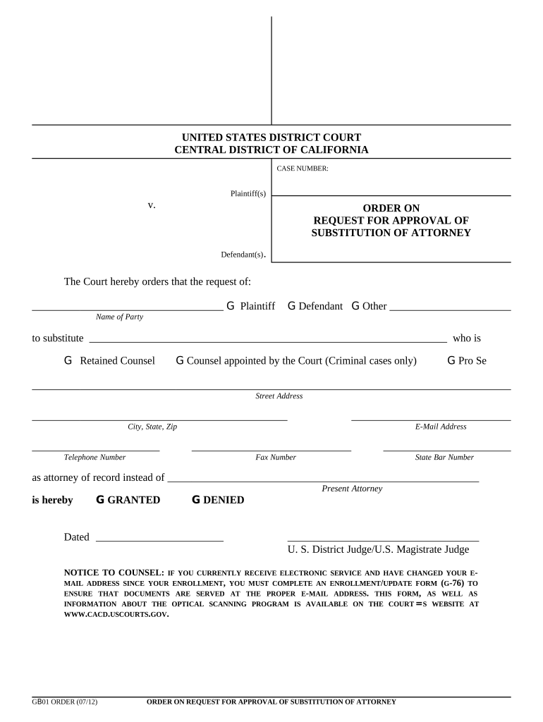 Request Substitution Attorney  Form